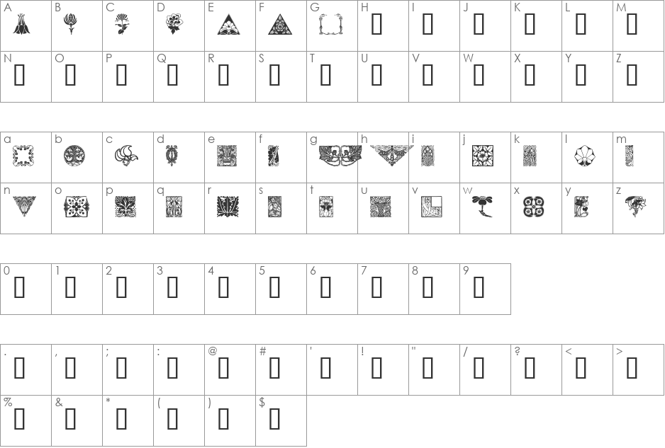 OldFloralIllustration font character map preview