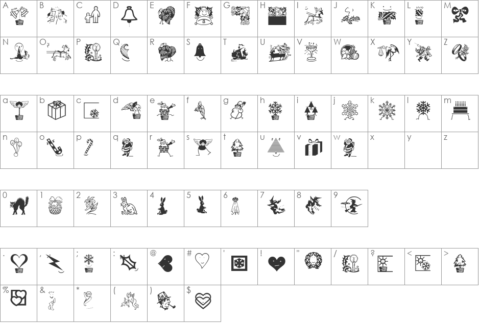 OldFriends font character map preview