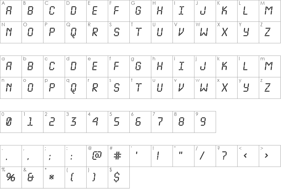 a_LCDNovaObl font character map preview