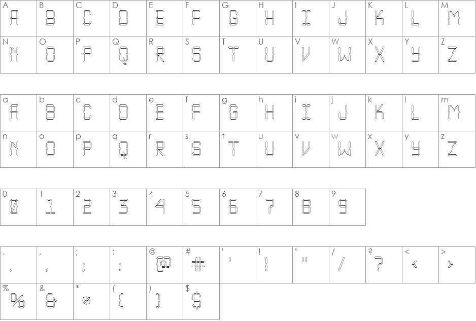 a_LCDNovaOtl font character map preview