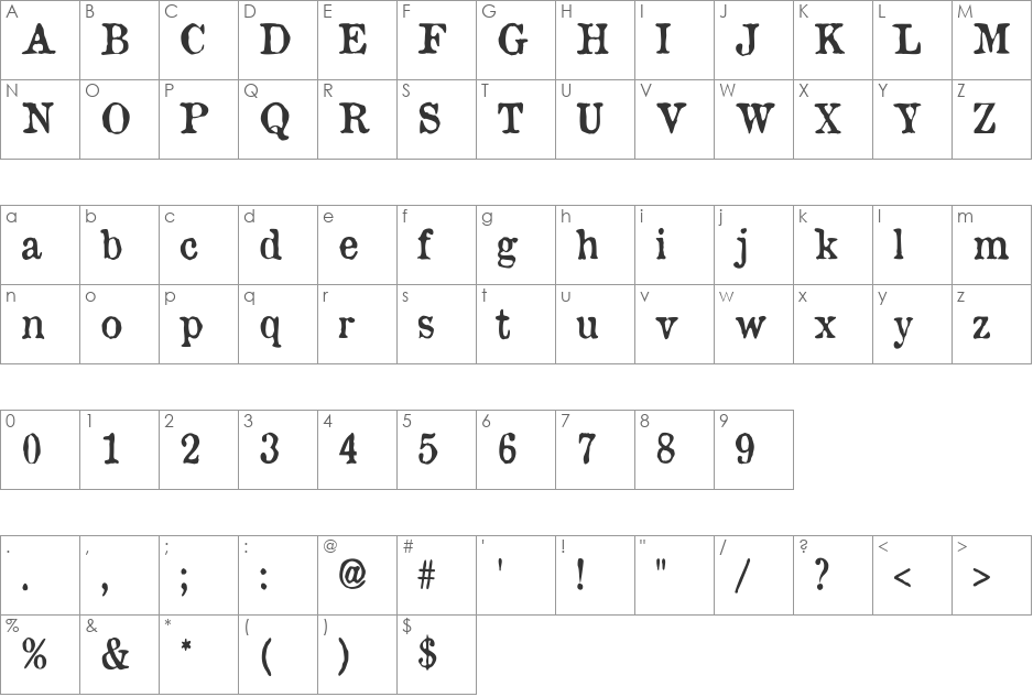 OldNewspaperTypes font character map preview