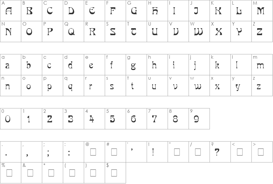 OldParis font character map preview