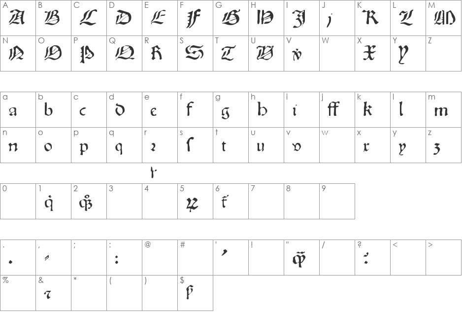 Oldprint font character map preview