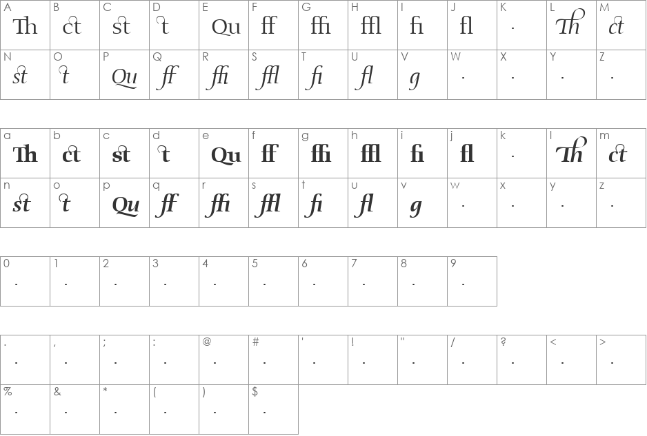 OldstyleFlourishes font character map preview