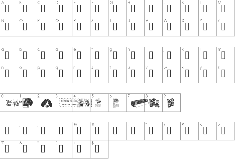 OldTimeDings Set 3 font character map preview