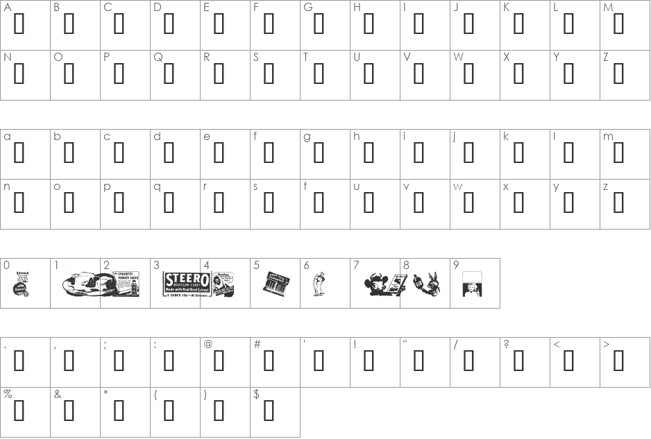 OldTimeDings Set 4 font character map preview