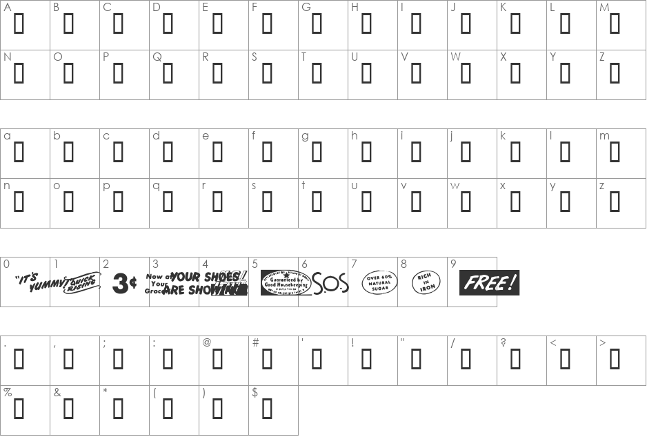 OldTimeDings Set6 font character map preview