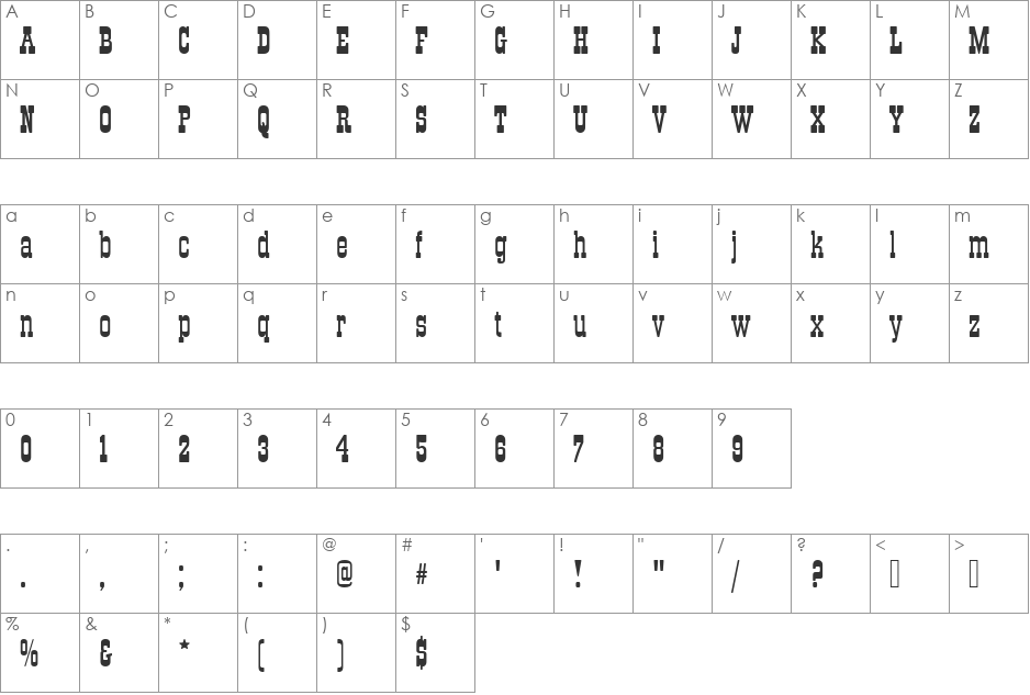 OldTowneNo536DRo1 font character map preview