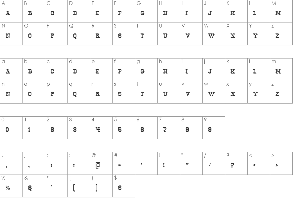 Oldways font character map preview