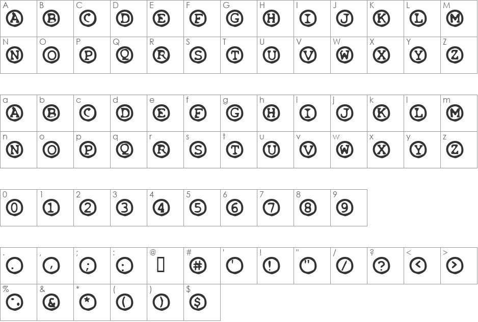 Oleeos font character map preview