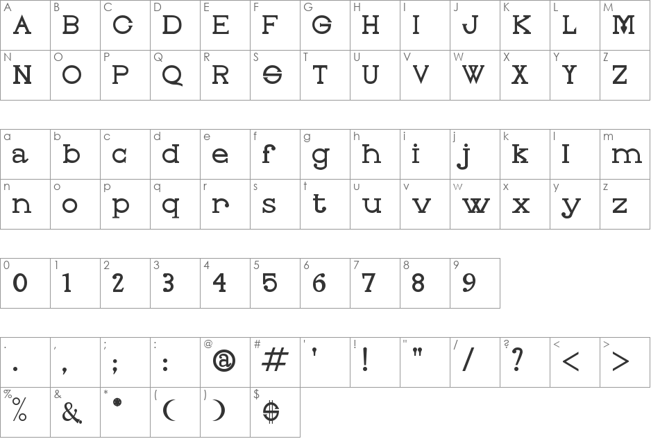 Oleo font character map preview