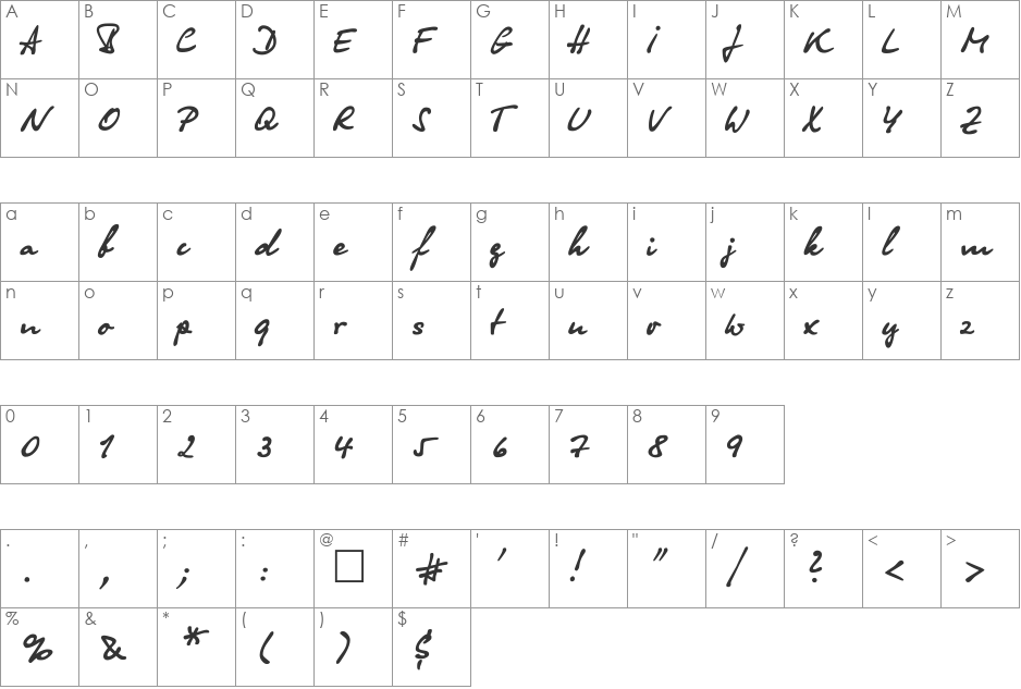 OlgaCTT font character map preview