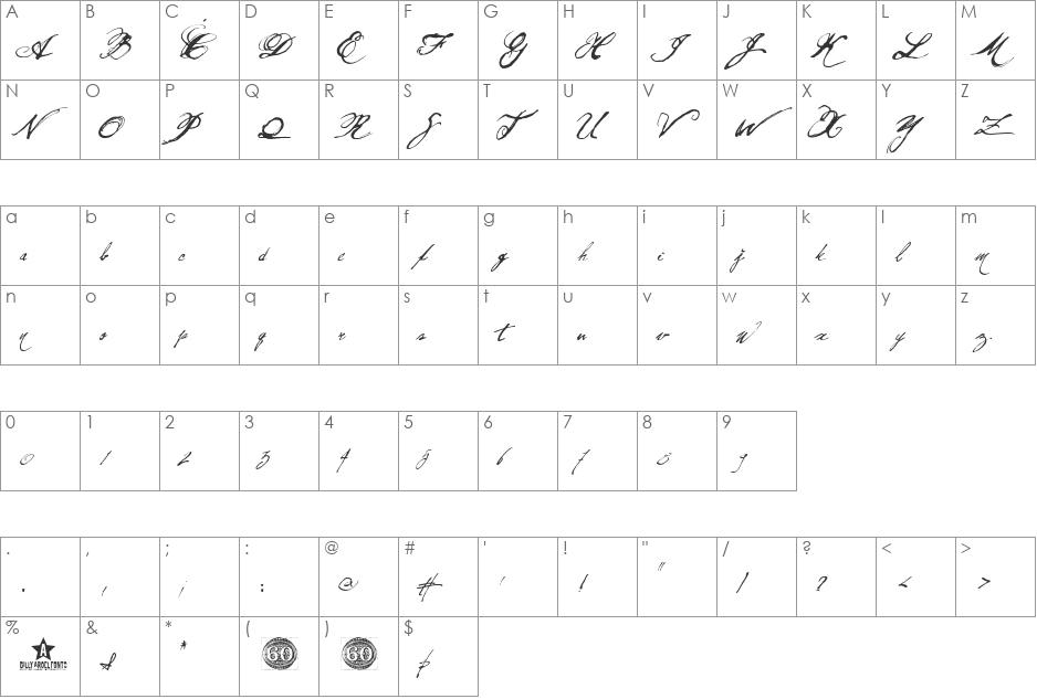 Olho de Boi font character map preview