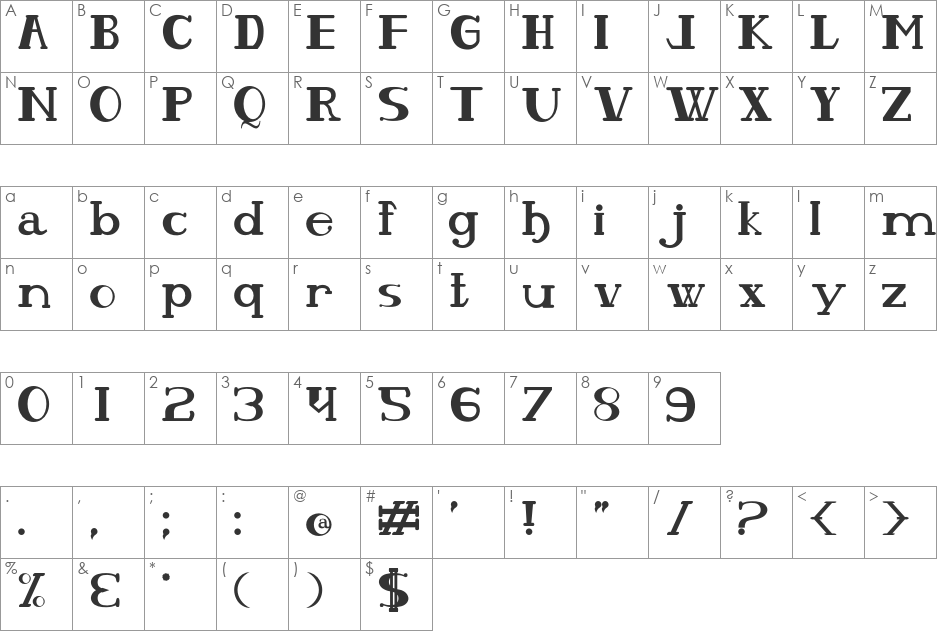 Olho De Peixe font character map preview