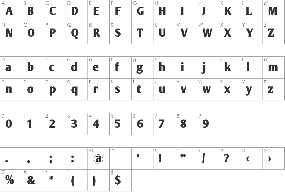 OliJo font character map preview