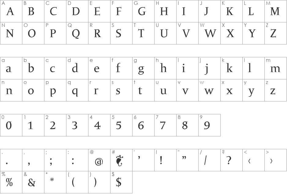 OliJo font character map preview