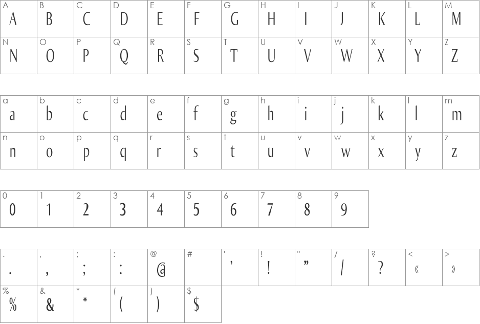 OliJoCondensed font character map preview