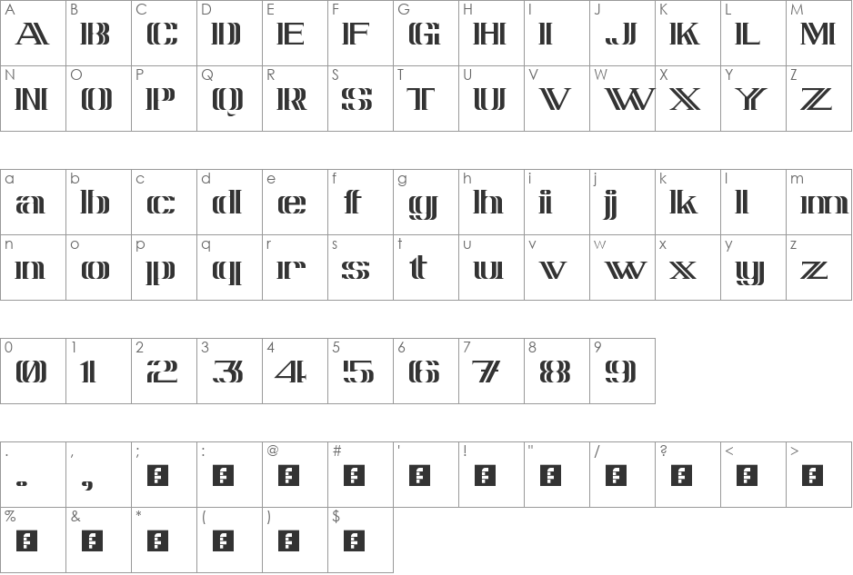 Oliva font character map preview