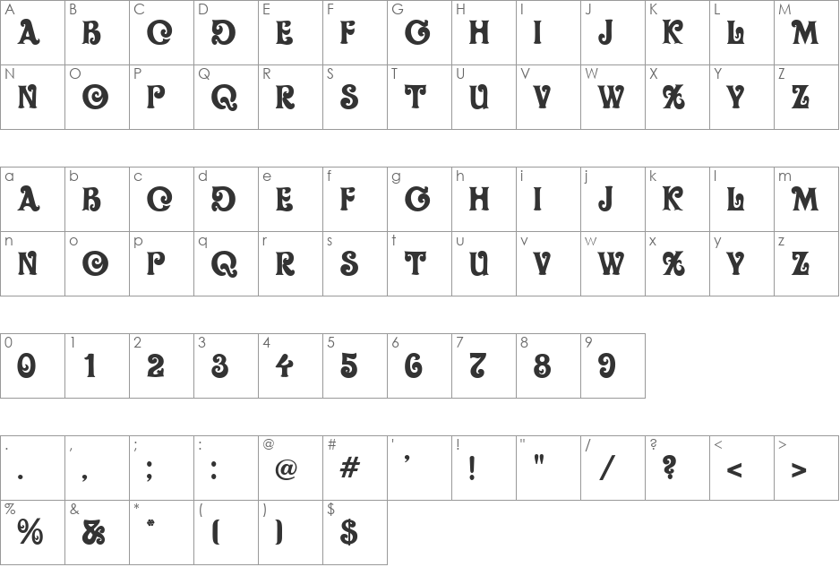 OliveOil font character map preview
