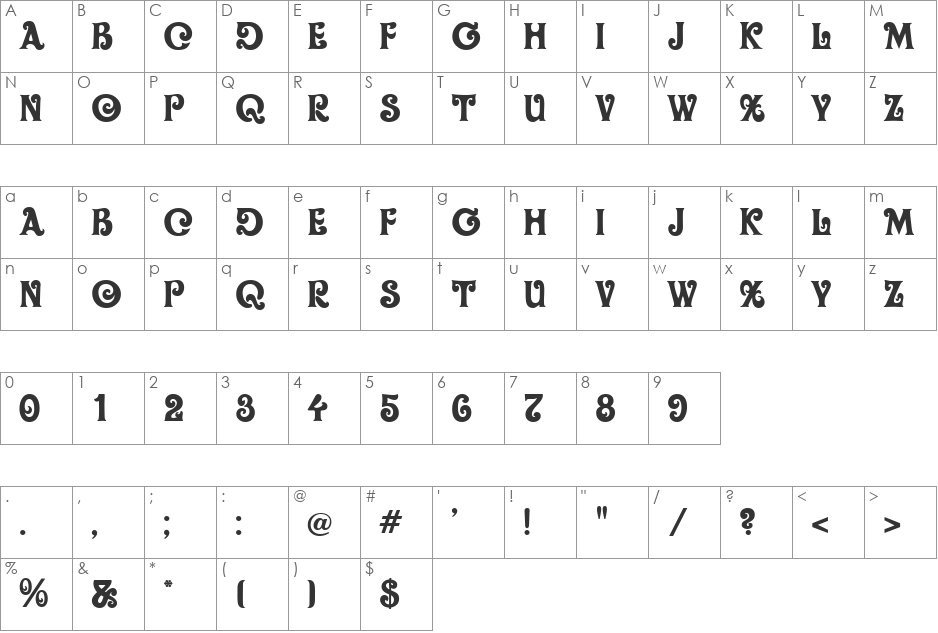 Oliver font character map preview