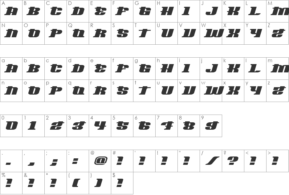 Oliver font character map preview