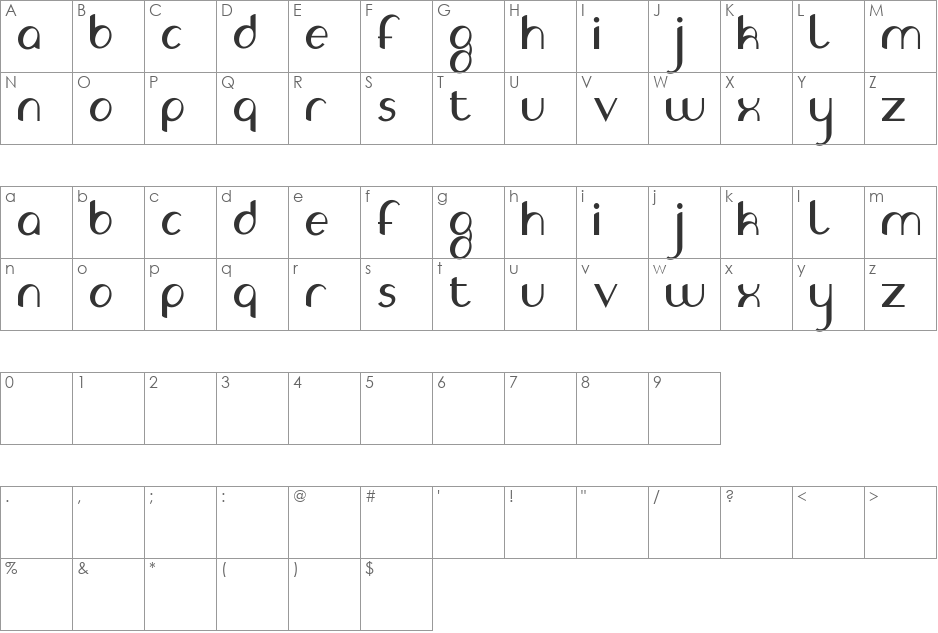 Olivia font character map preview