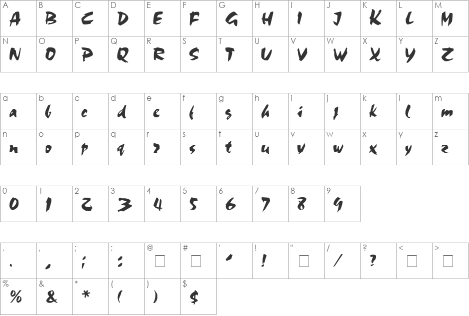 Olivia Brush font character map preview