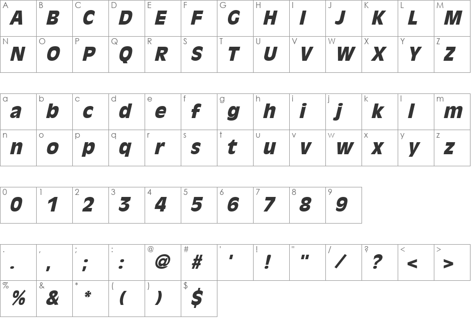 OliviaAntiqueBlack font character map preview