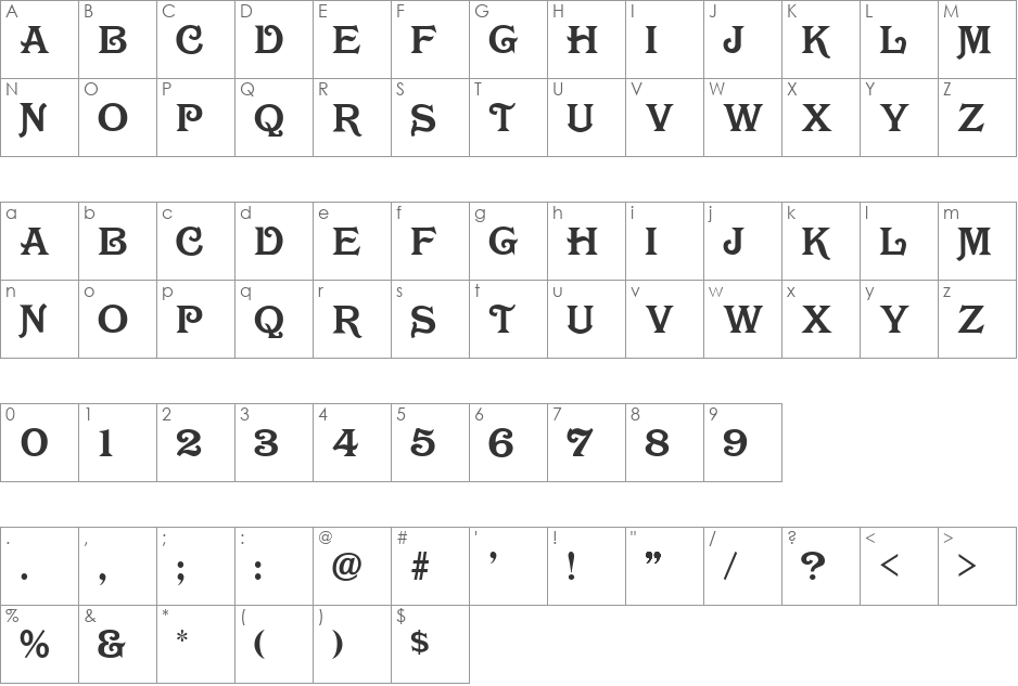 Olympia Deco font character map preview