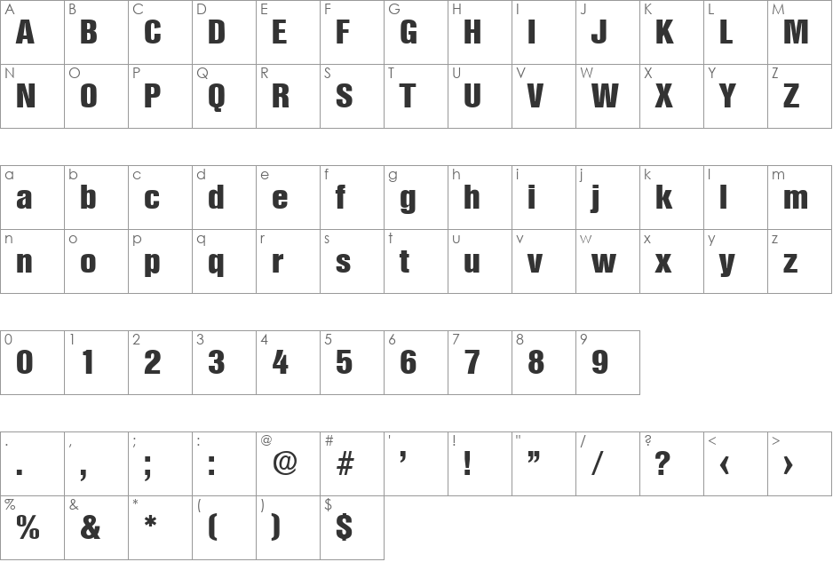 Olympia-ExtraBoldCond font character map preview