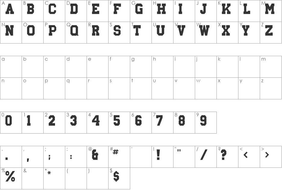 Olympian font character map preview