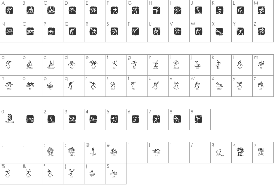 Olympic Beijing Picto font character map preview