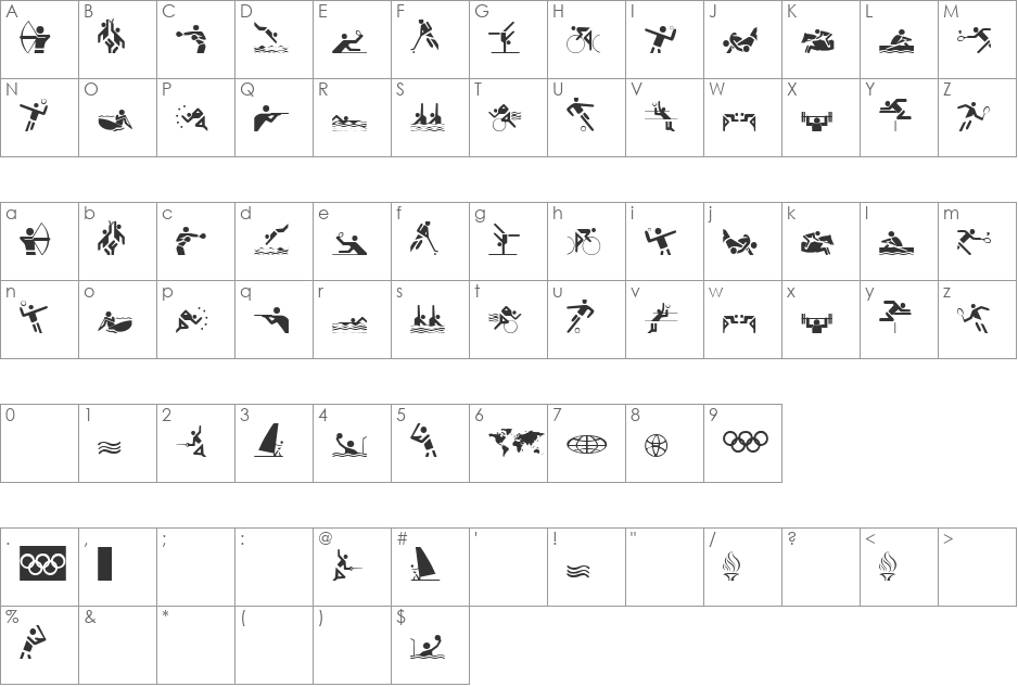 Olympicons 2 font character map preview