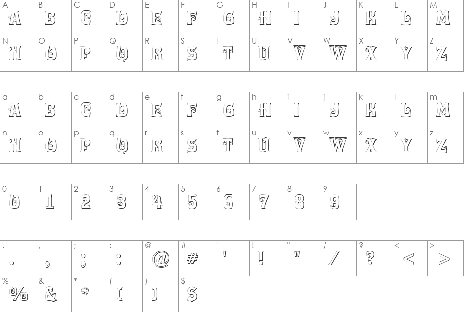 a_Lugger3Dxtr font character map preview