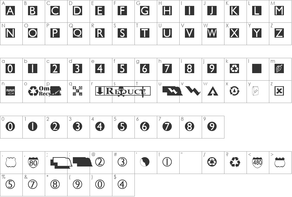 OmahaDings font character map preview