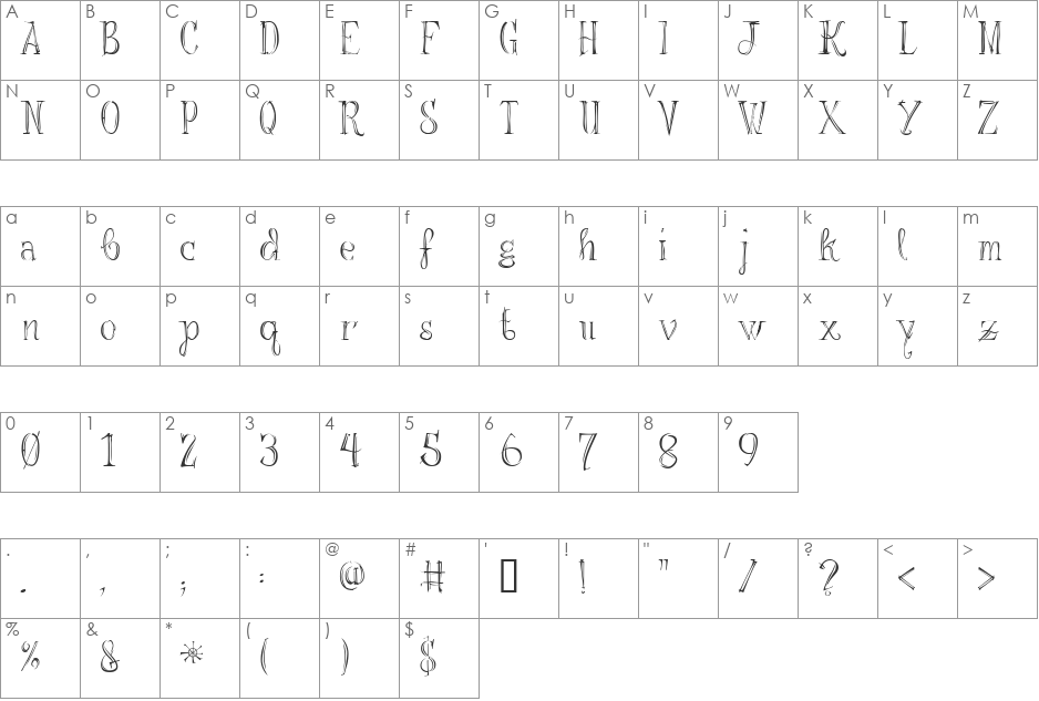 Omatic font character map preview