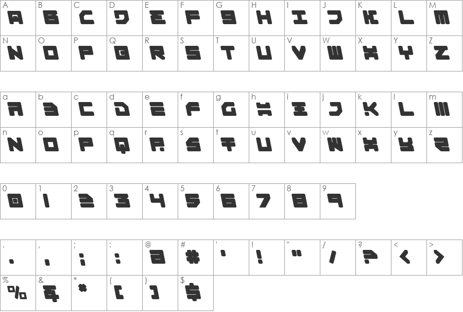 Omega-3 Leftalic font character map preview