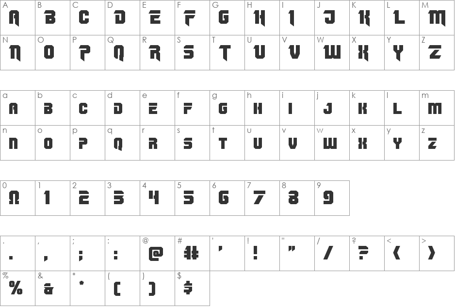 OmegaForce Twotone Italic font character map preview