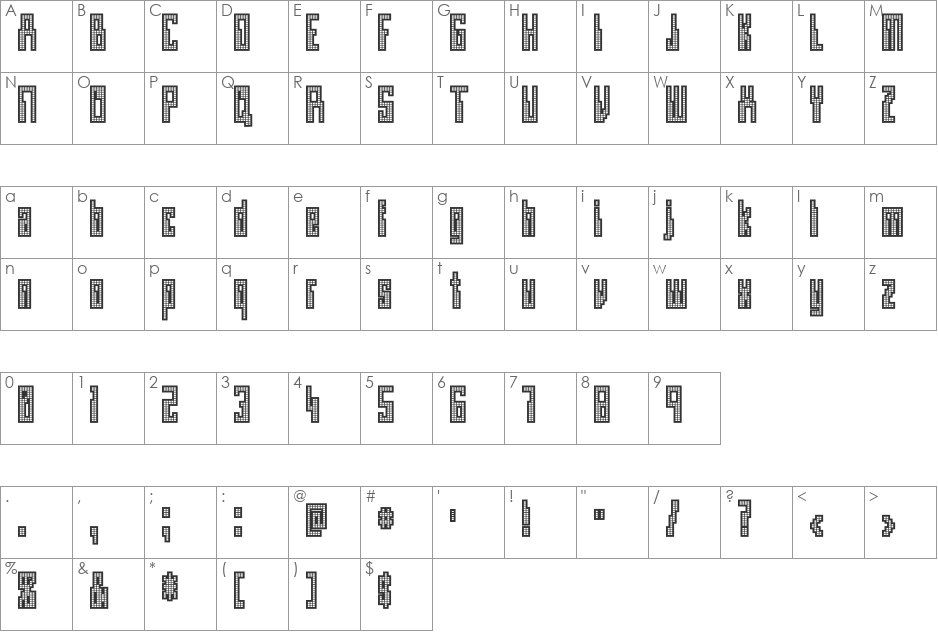 Omegamax font character map preview