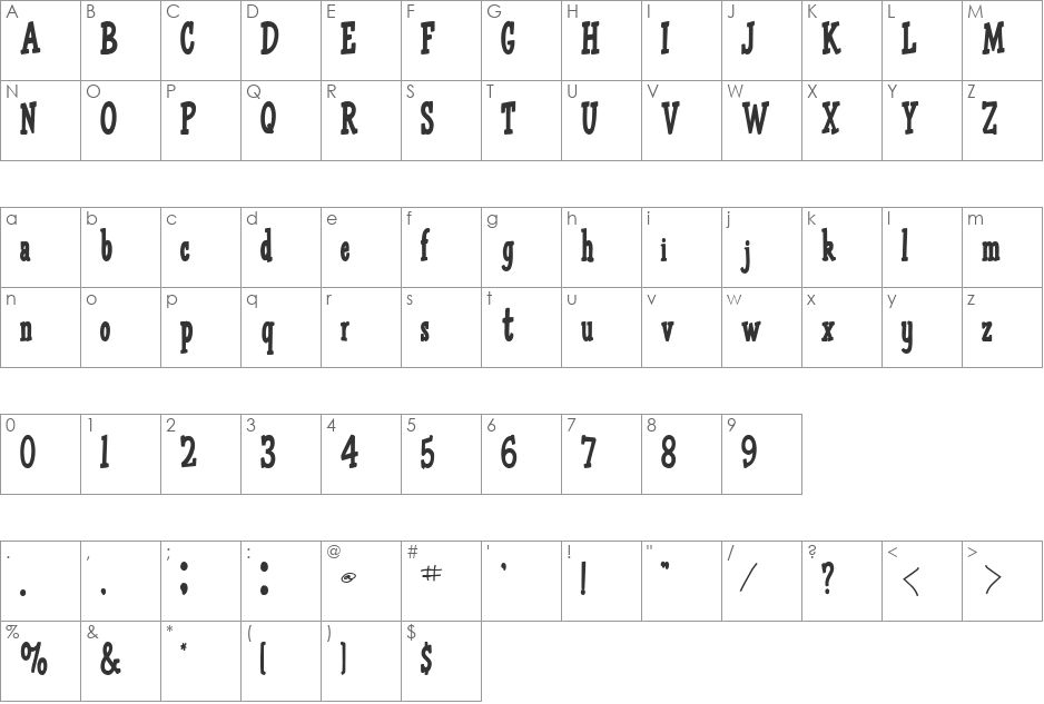 OmegaType93 font character map preview