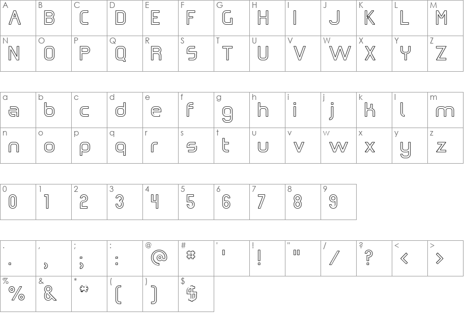 Omicron Zeta Hollow font character map preview