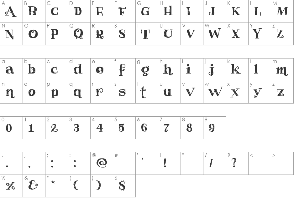 OmPong font character map preview