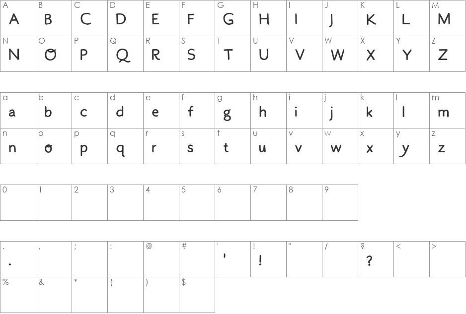 On Kayak font character map preview
