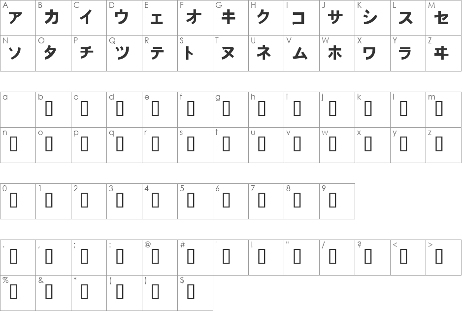Onaka font character map preview
