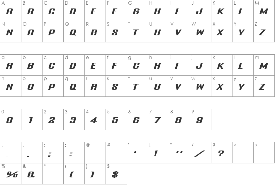 Onani font character map preview
