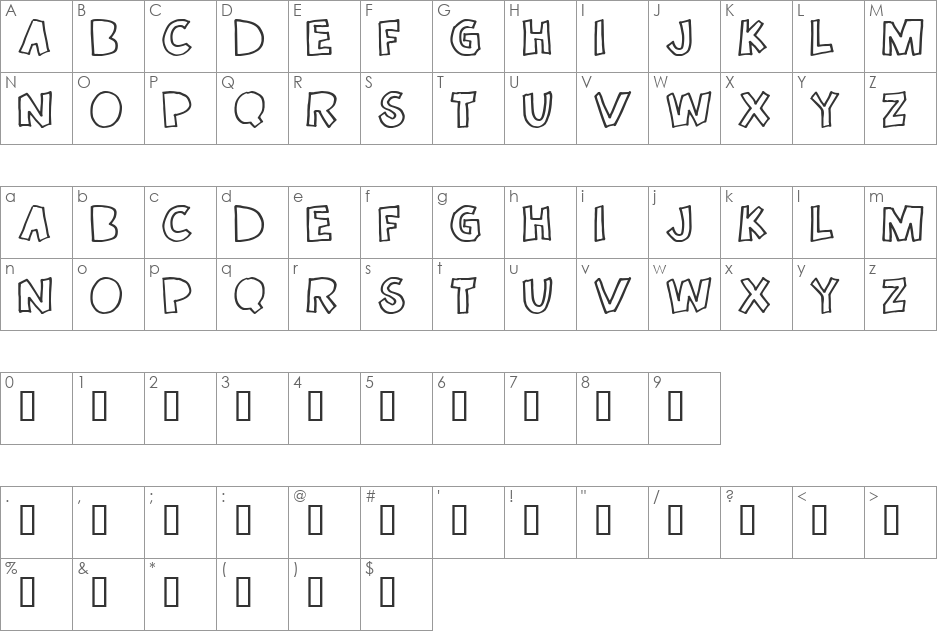 Once in a while font character map preview