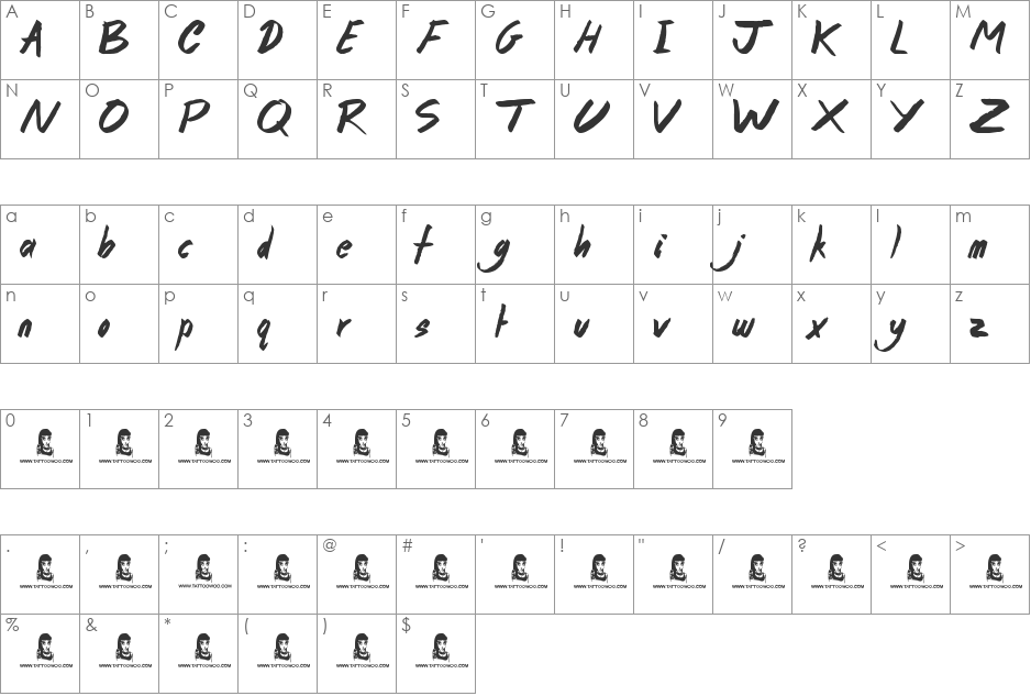 Once or Twice font character map preview
