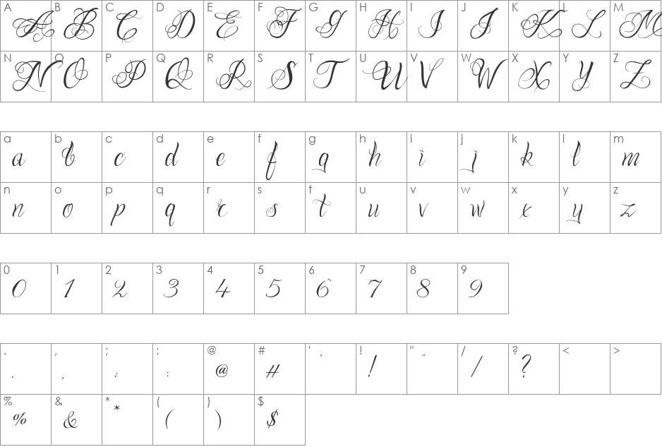 One Chance font character map preview