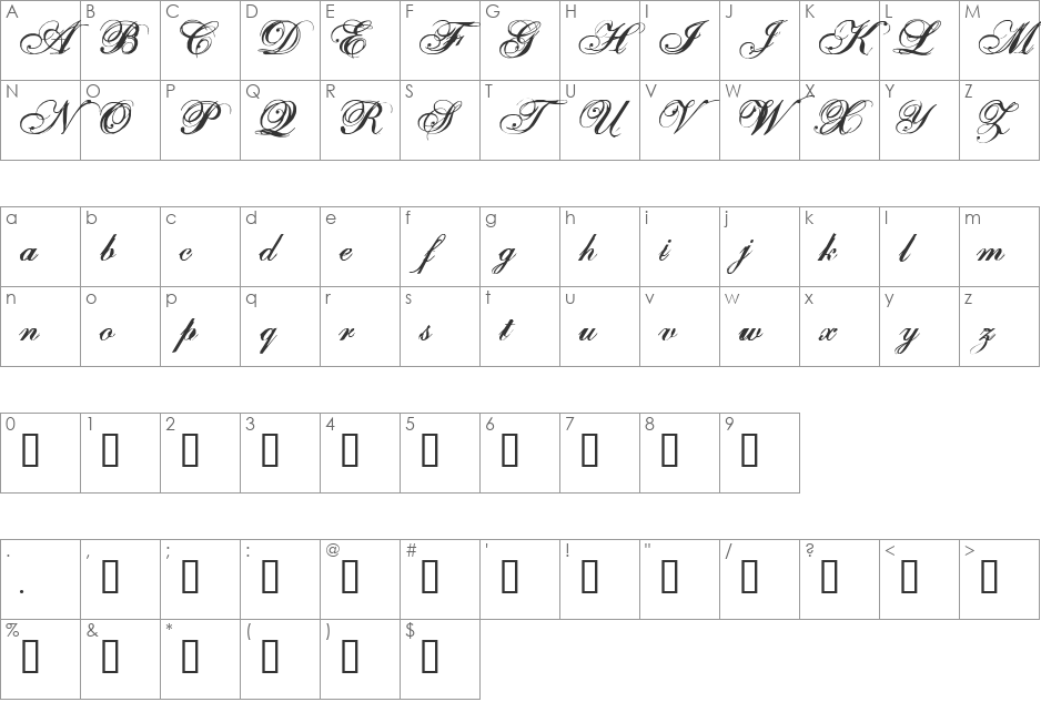 One Fell Swoop font character map preview