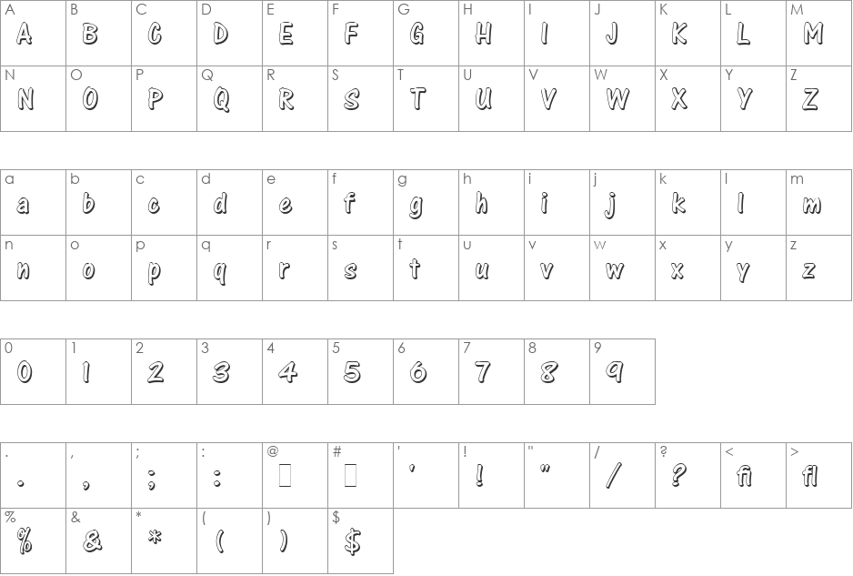 One Stroke Script Shaded LET font character map preview